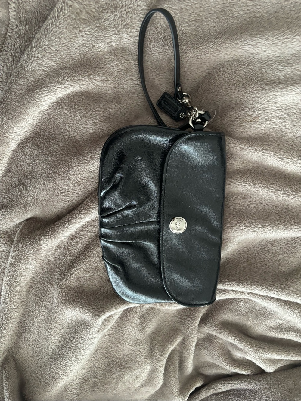 Coach Black Leather Wristlet with Ruched Detail - Picture 2 of 7